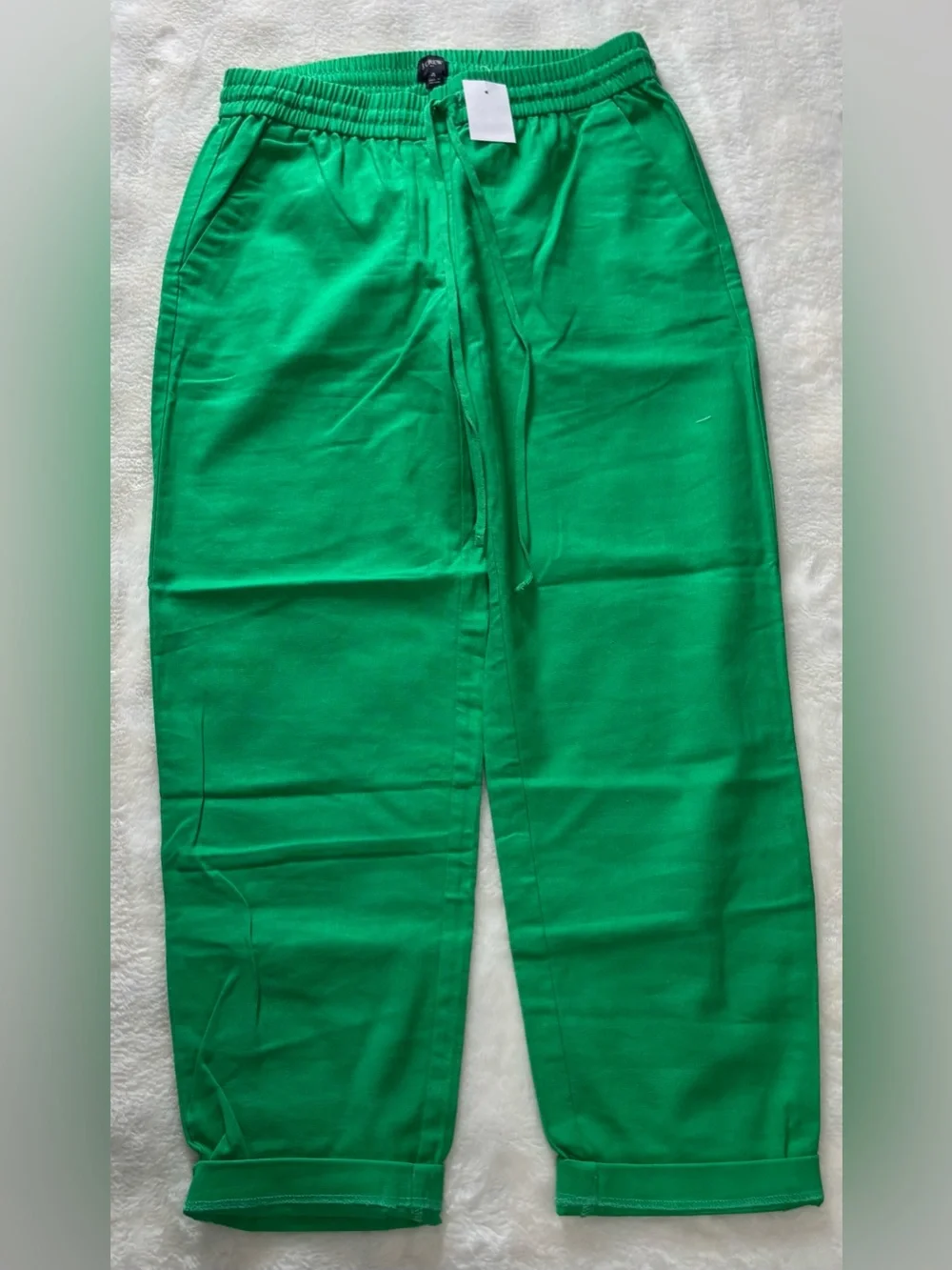 NWT J.Crew Factory Linen Cotton Blend Drawstring Pants Grass Green Size 4